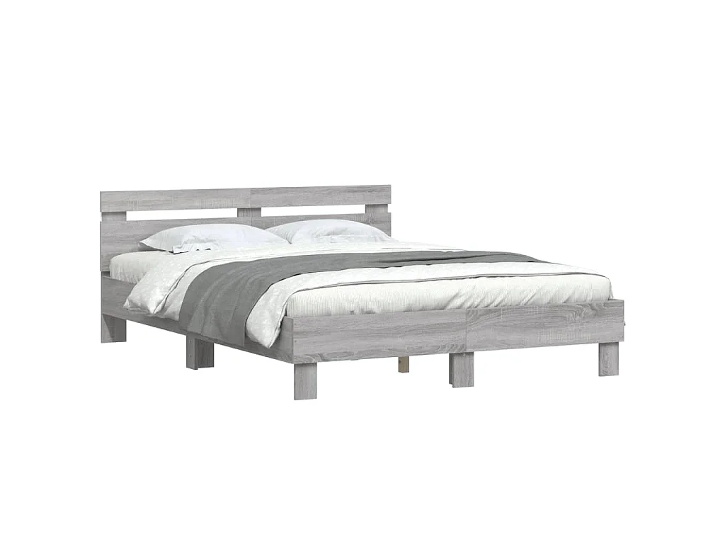 Giroletto con Testiera e LED Grigio Sonoma 140x200 cm