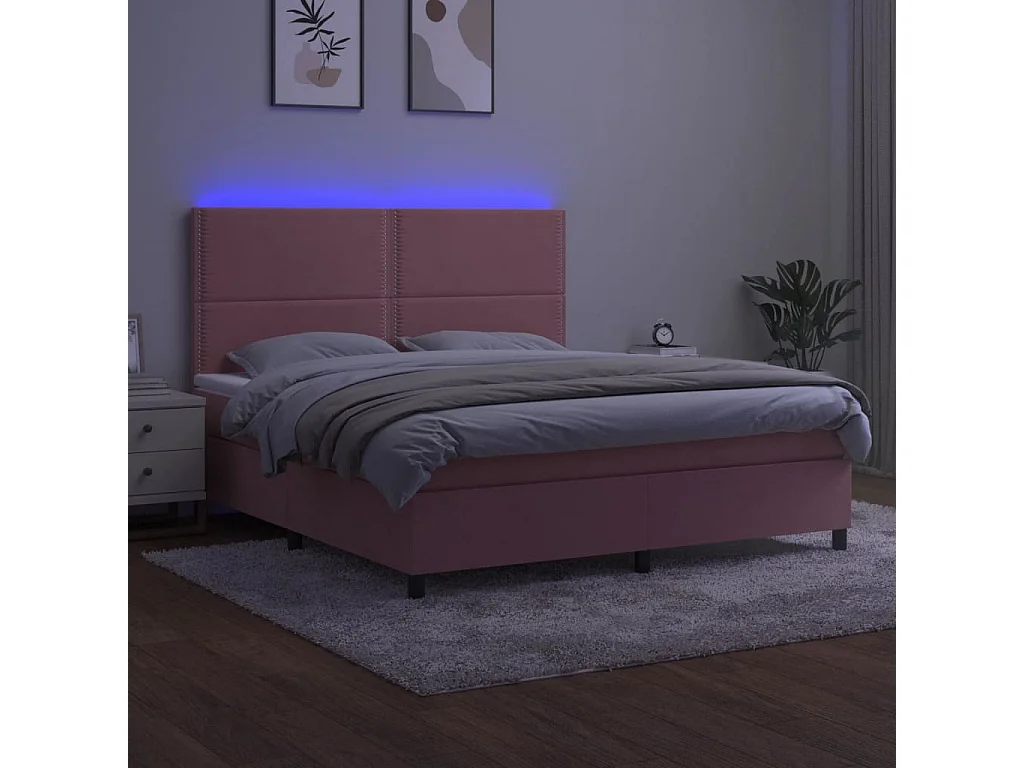 Letto a Molle con Materasso e LED Rosa 180x200 cm in Velluto