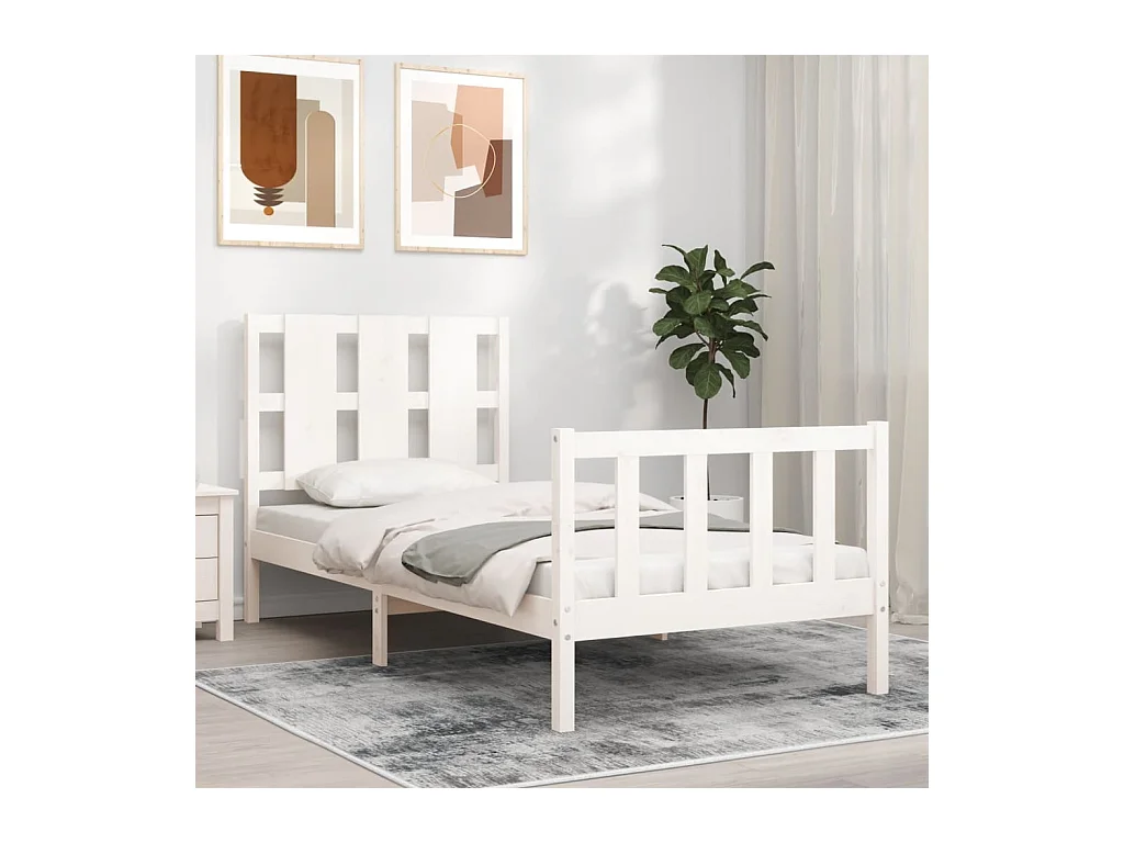 Cadre de lit sans matelas blanc bois de pin massif
