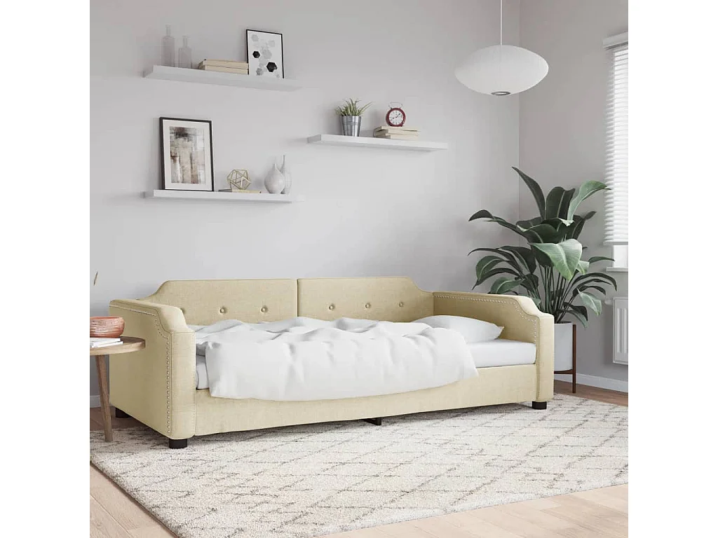 Sofá-cama 80x200 cm tecido cor creme