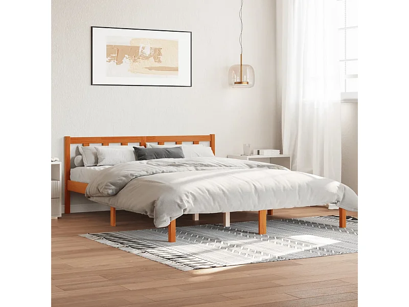 Cama sin colchón madera maciza pino marrón cera 150x200 cm