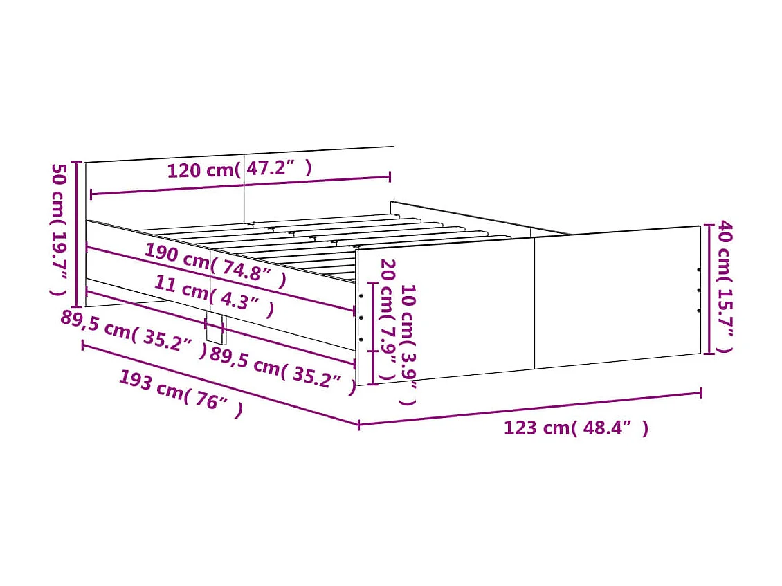 Bedframe met hoofd- en voeteneinde grijs sonoma 120x190 cm