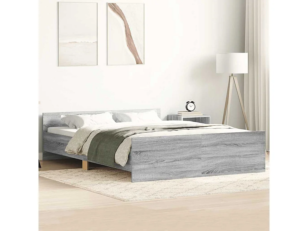 Estructura de cama con cabecero piecero gris Sonoma 120x190 cm