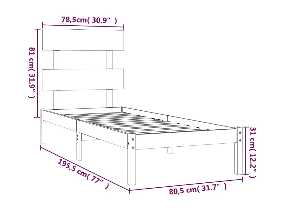Cadre de lit sans matelas 75x190 cm bois massif
