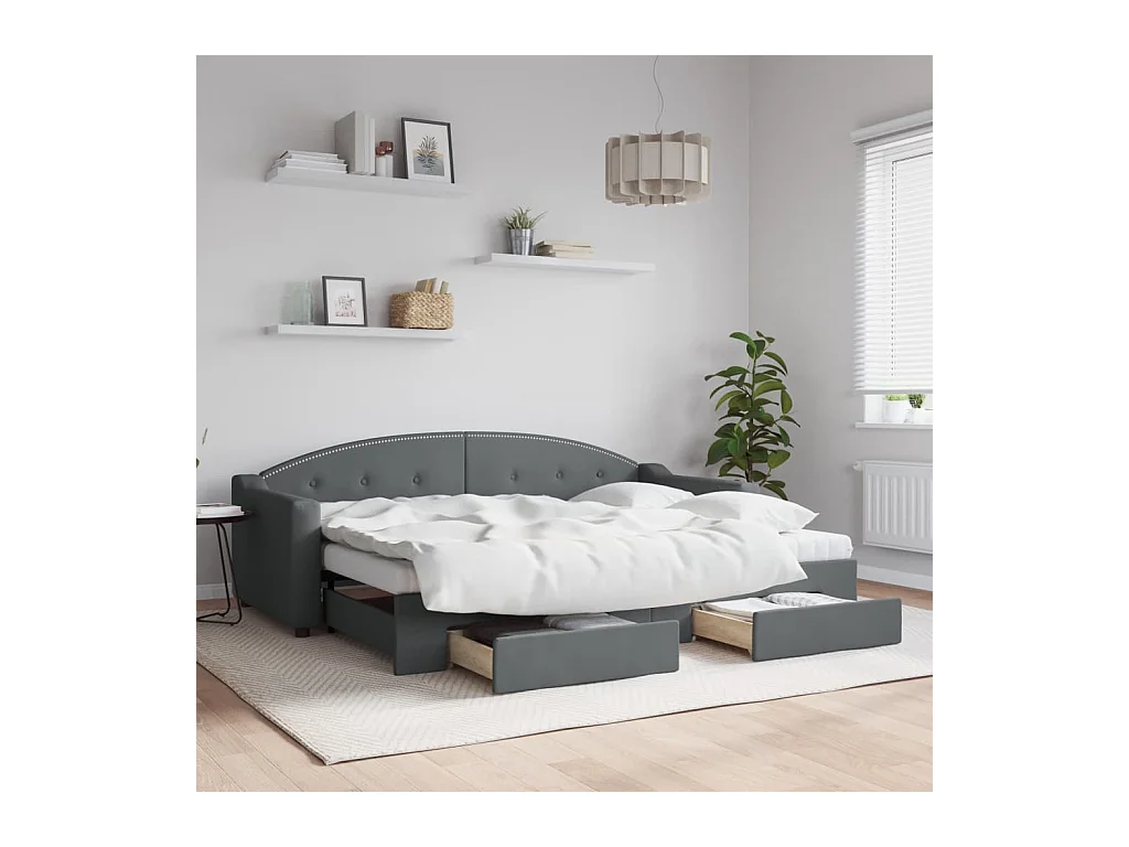 Tagesbett Ausziehbar mit Schubladen Dunkelgrau 80x200 cm Stoff