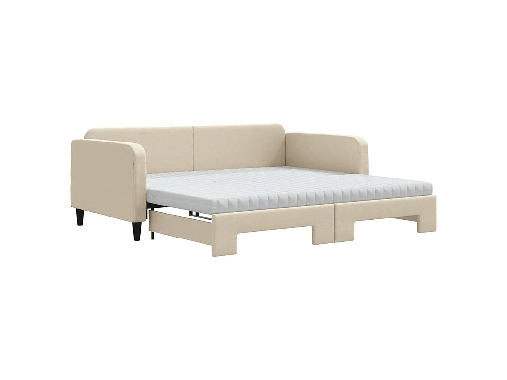 Slaapbank met onderschuifbed en matrassen 100x200 cm stof crème