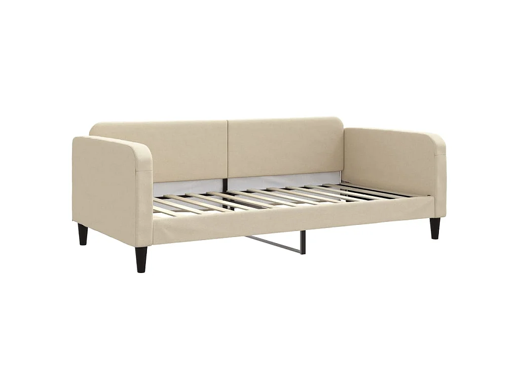 Slaapbank met onderschuifbed en matrassen 100x200 cm stof crème