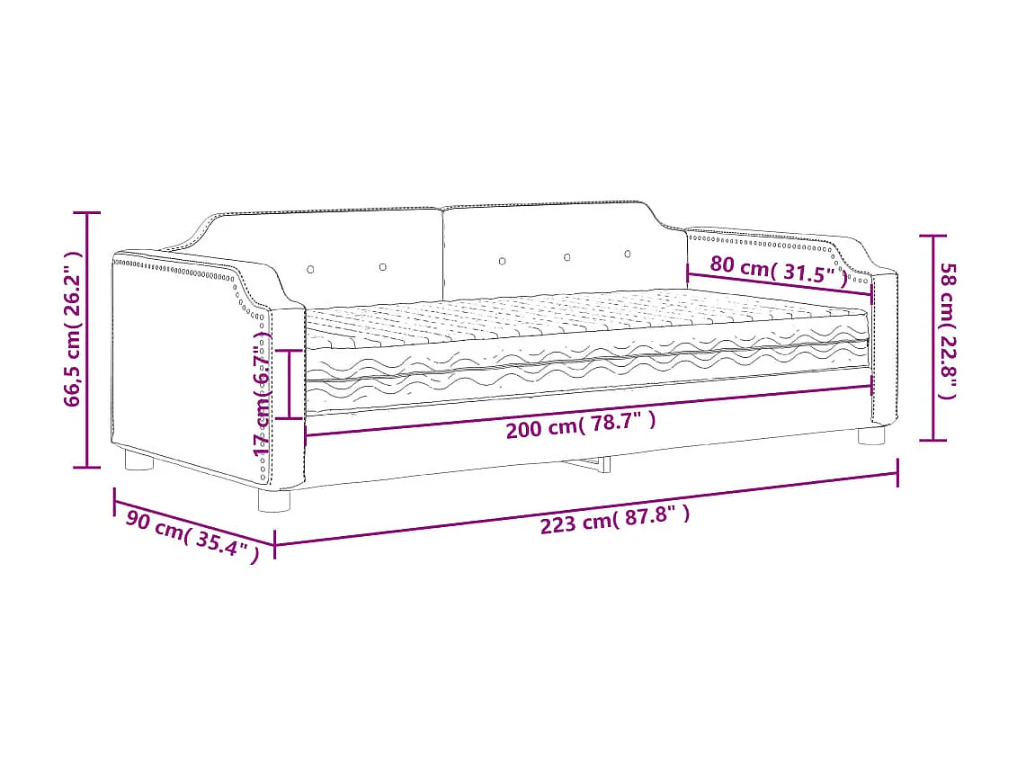 Lit de jour avec matelas crème 80x200 cm tissu