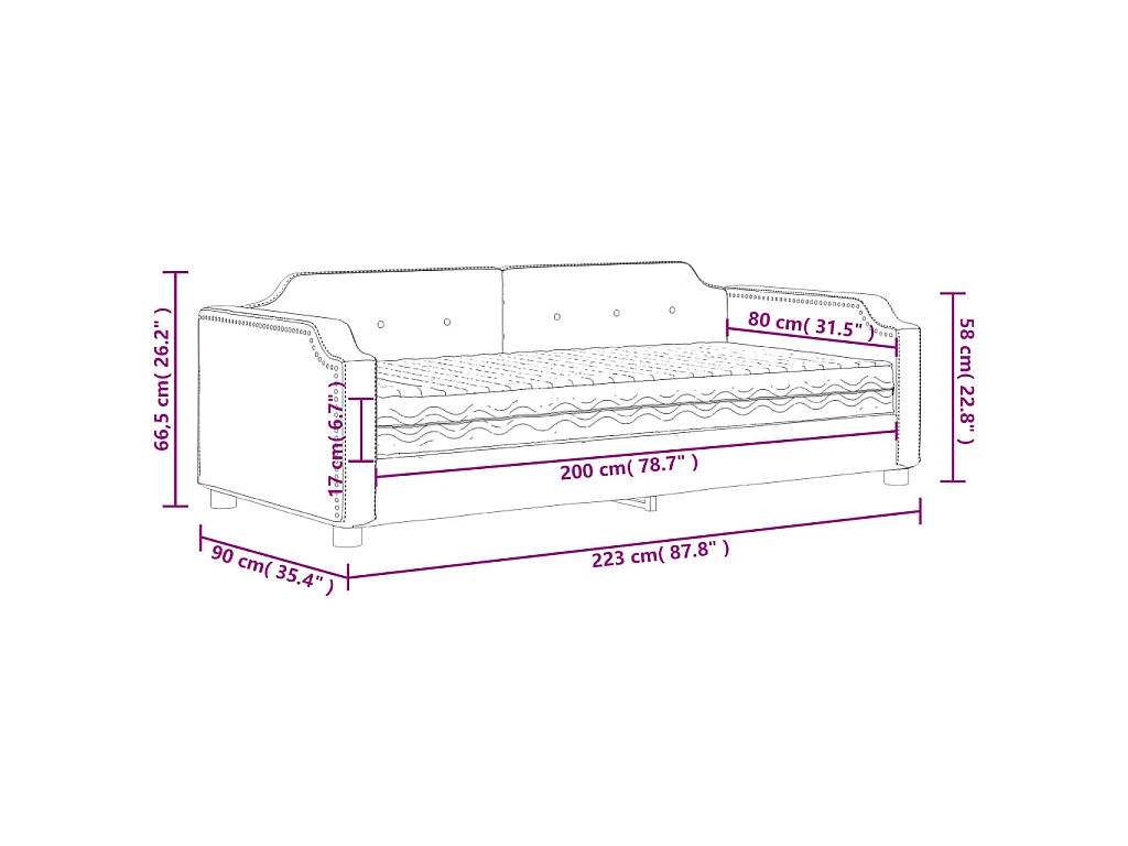 Lit de jour avec matelas crème 80x200 cm tissu