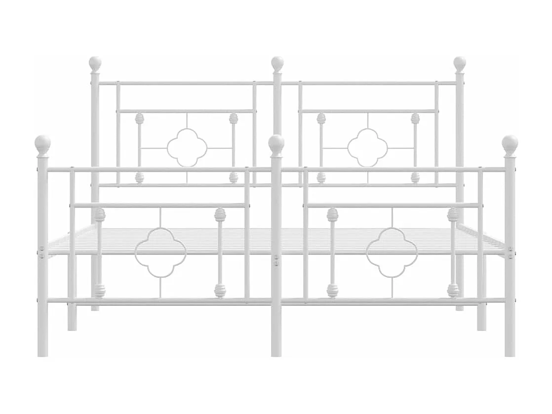 Cadre de lit métal sans matelas et pied de lit blanc 135x190 cm