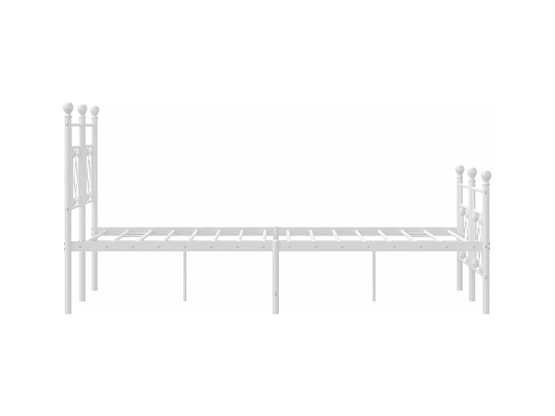 Cadre de lit métal sans matelas et pied de lit blanc 135x190 cm