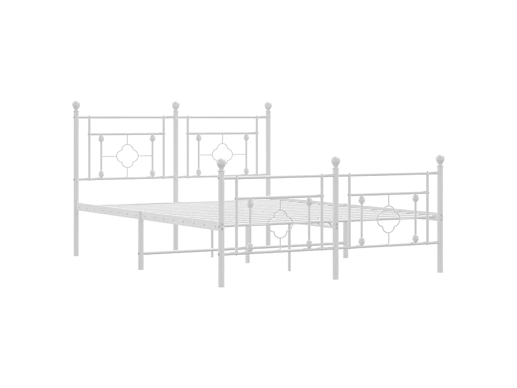 Cadre de lit métal sans matelas et pied de lit blanc 135x190 cm