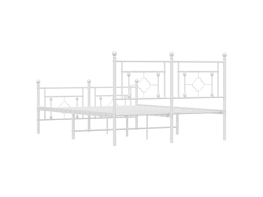 Cadre de lit métal sans matelas et pied de lit blanc 135x190 cm