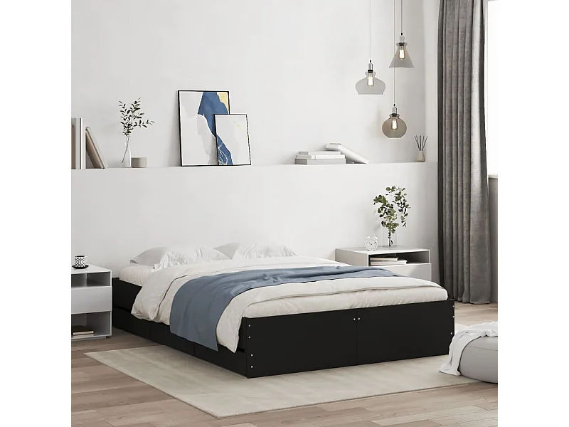 Giroletto con Cassetti Nero 120x190 cm in Legno Multistrato