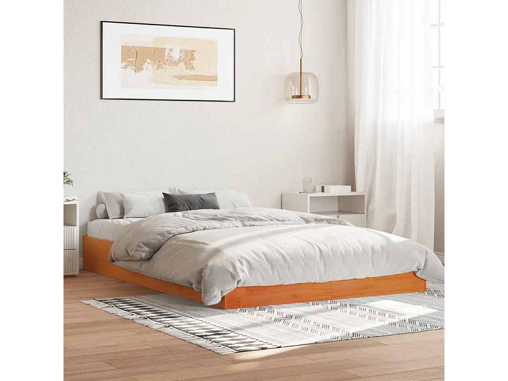 Cadre de lit sans matelas cire marron 160x200cm bois pin massif