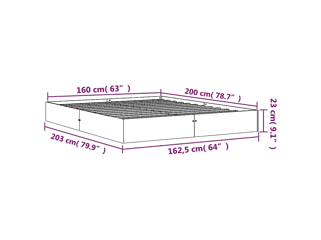 Cadre de lit sans matelas cire marron 160x200cm bois pin massif