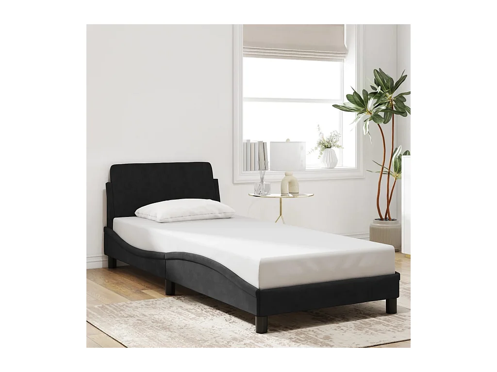 Cadre de lit et tête de lit sans matelas noir 90x200 cm velours