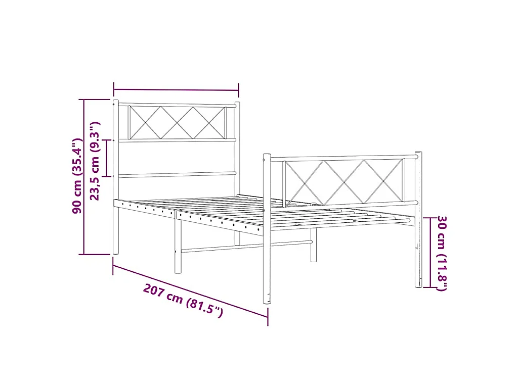 Estructura cama sin colchón con estribo metal blanco 100x200 cm