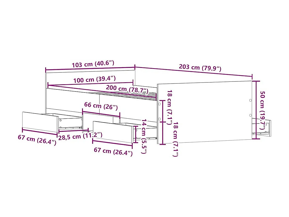 Bedframe met hoofd- en voeteneinde grijs sonoma 100x200 cm