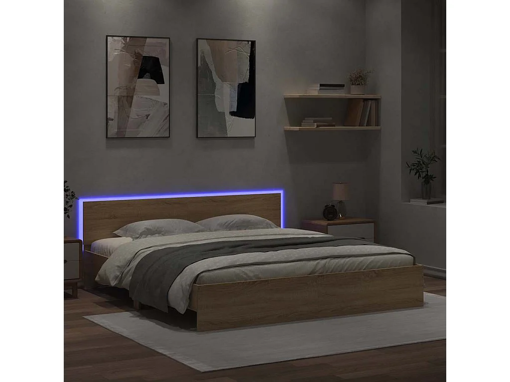 Cadre de lit avec LED sans matelas chêne sonoma 180x200 cm