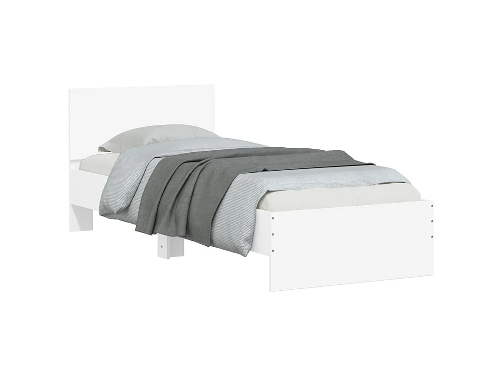 Bedframe met hoofdbord bewerkt hout wit 75x190 cm