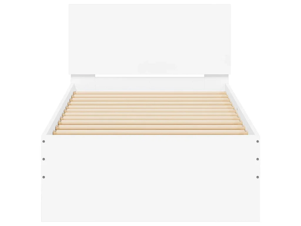 Bedframe met hoofdbord bewerkt hout wit 75x190 cm