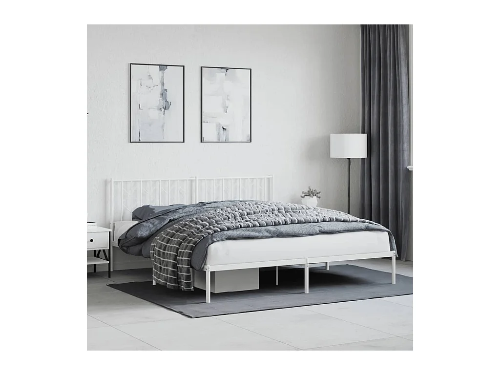 Cadre de lit métal sans matelas et tête de lit blanc 180x200 cm