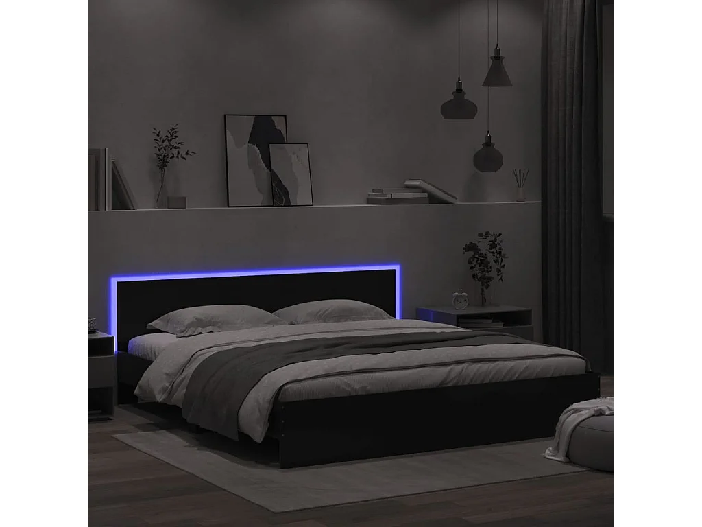 Cadre de lit avec LED sans matelas noir 200x200 cm