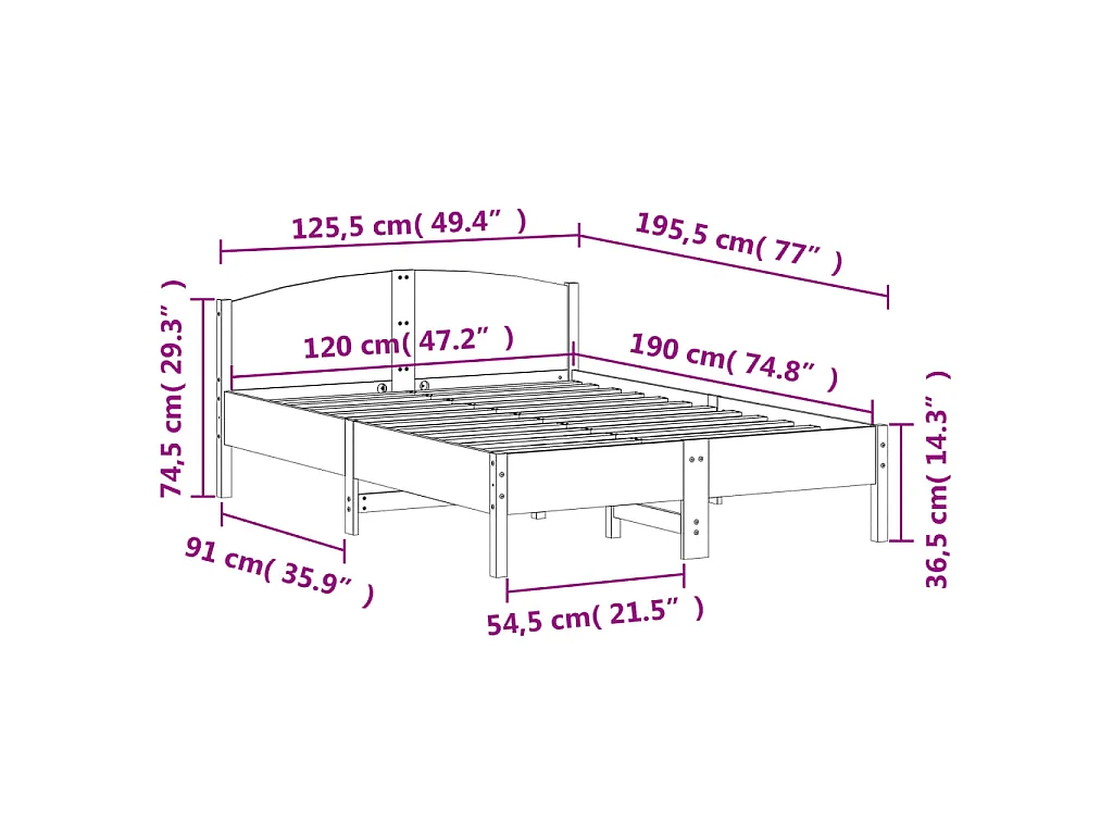 Massivholzbett ohne Matratze Weiß 120x190 cm Kiefernholz