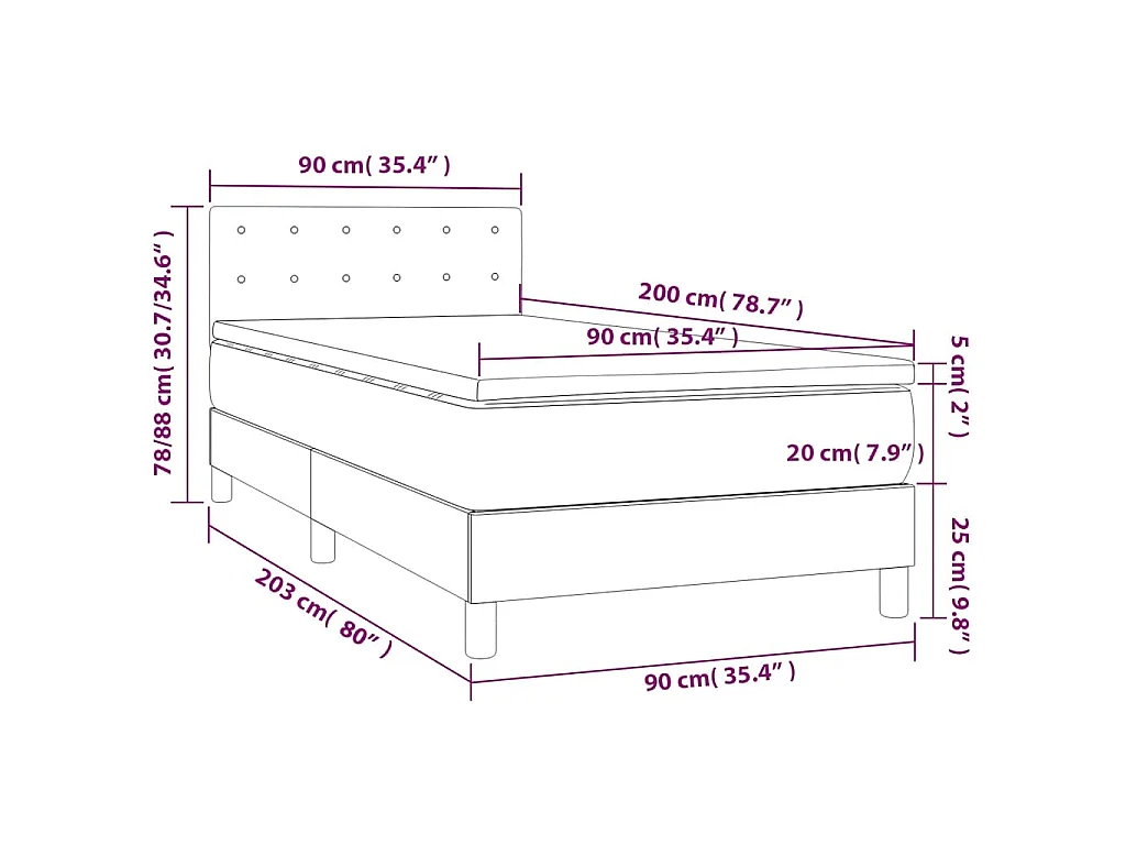 Sommier à lattes de lit avec matelas et LED Vert foncé 90x200cm