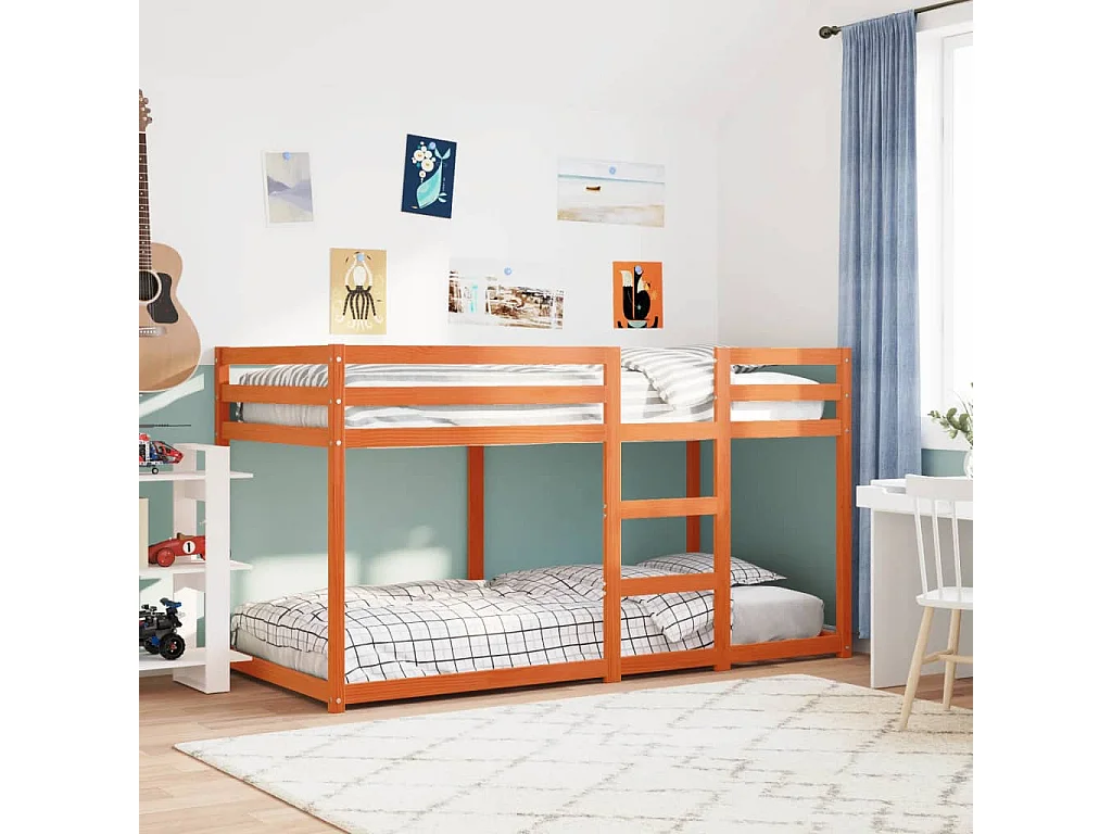 Lit superposé sans matelas cire marron 90x200 cm pin massif