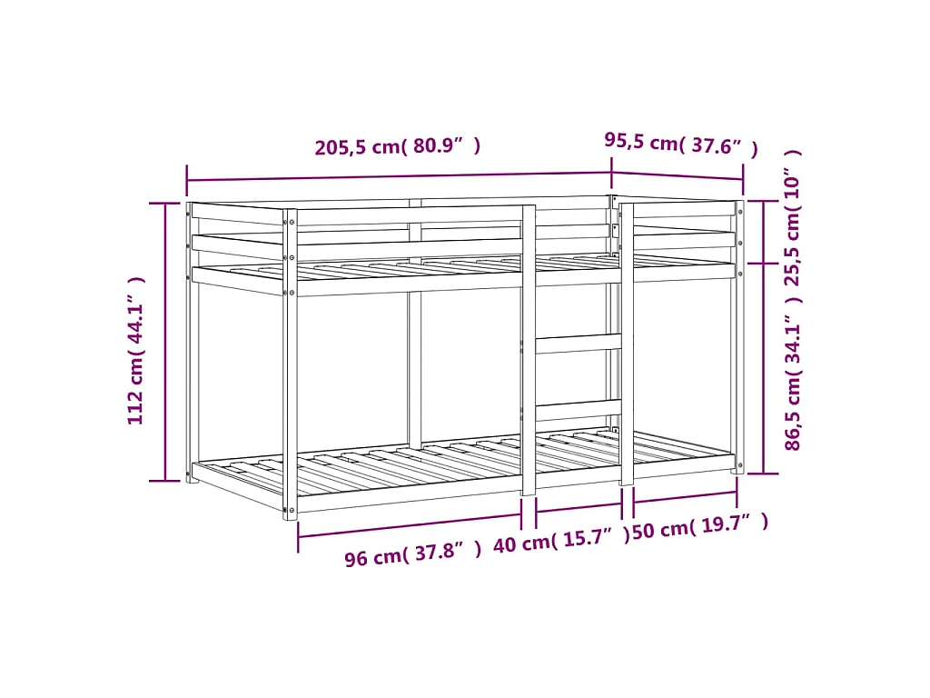 Lit superposé sans matelas cire marron 90x200 cm pin massif