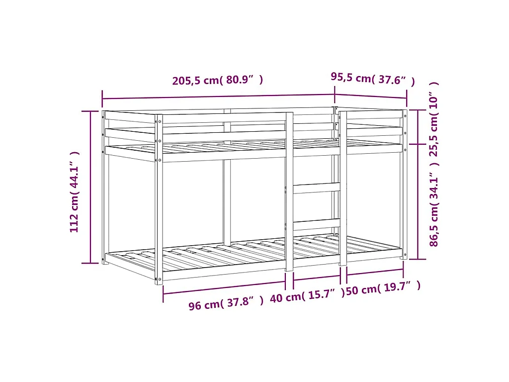 Lit superposé sans matelas cire marron 90x200 cm pin massif