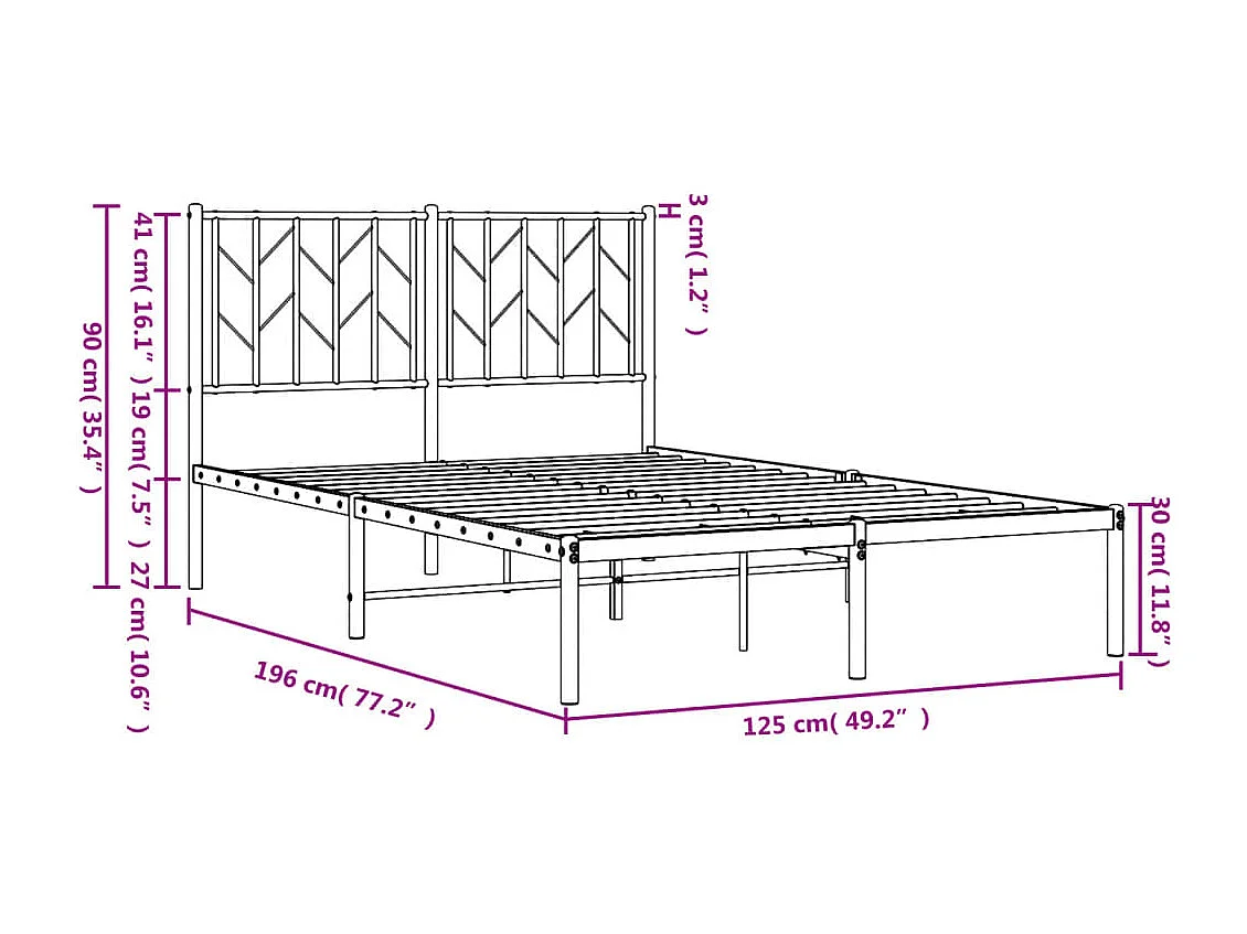 Estructura cama sin colchón con cabecero metal blanco 120x190cm
