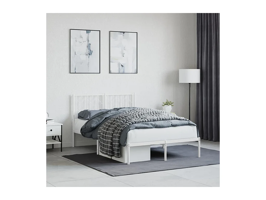 Cadre de lit métal sans matelas et tête de lit blanc 120x190 cm