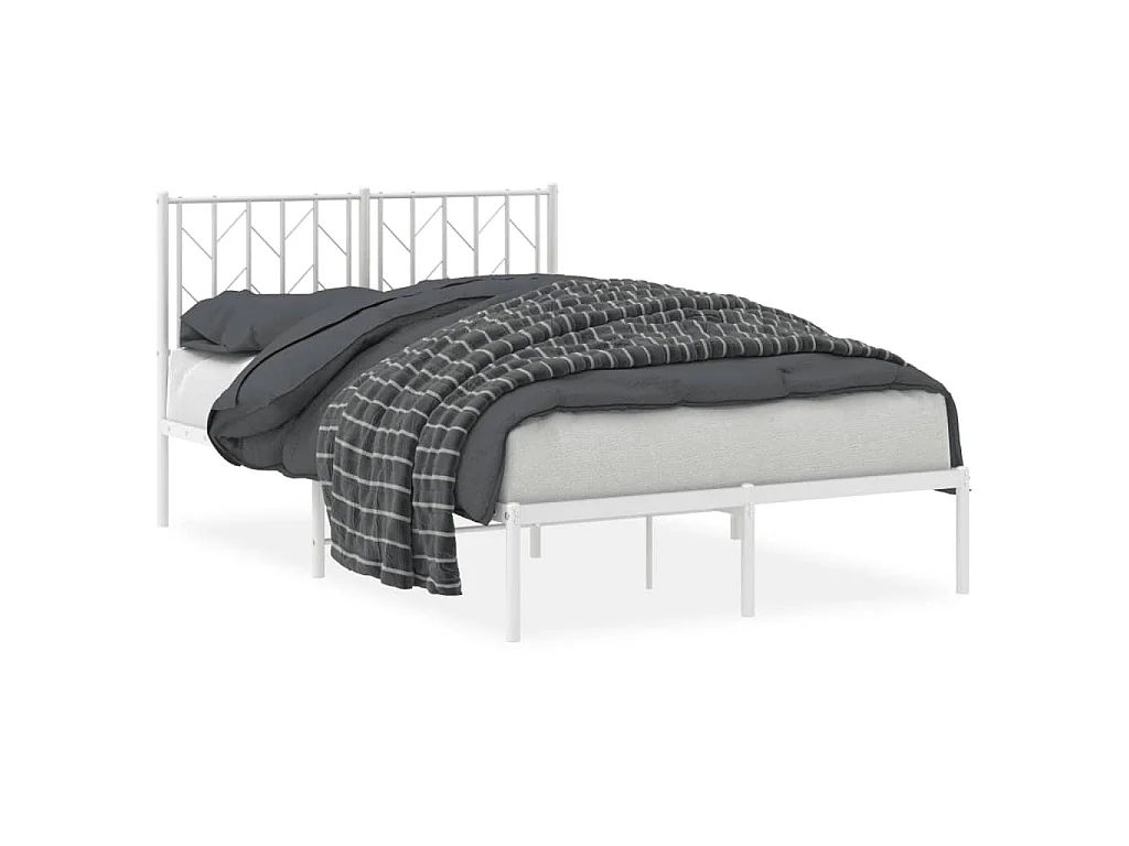 Cadre de lit métal sans matelas et tête de lit blanc 120x190 cm