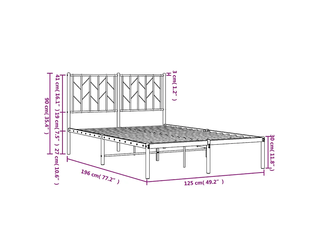 Cadre de lit métal sans matelas et tête de lit blanc 120x190 cm