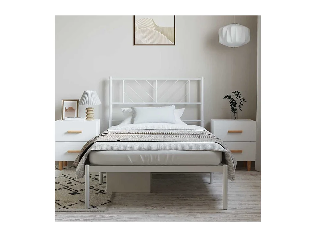 Cadre de lit métal sans matelas et tête de lit blanc 100x200 cm