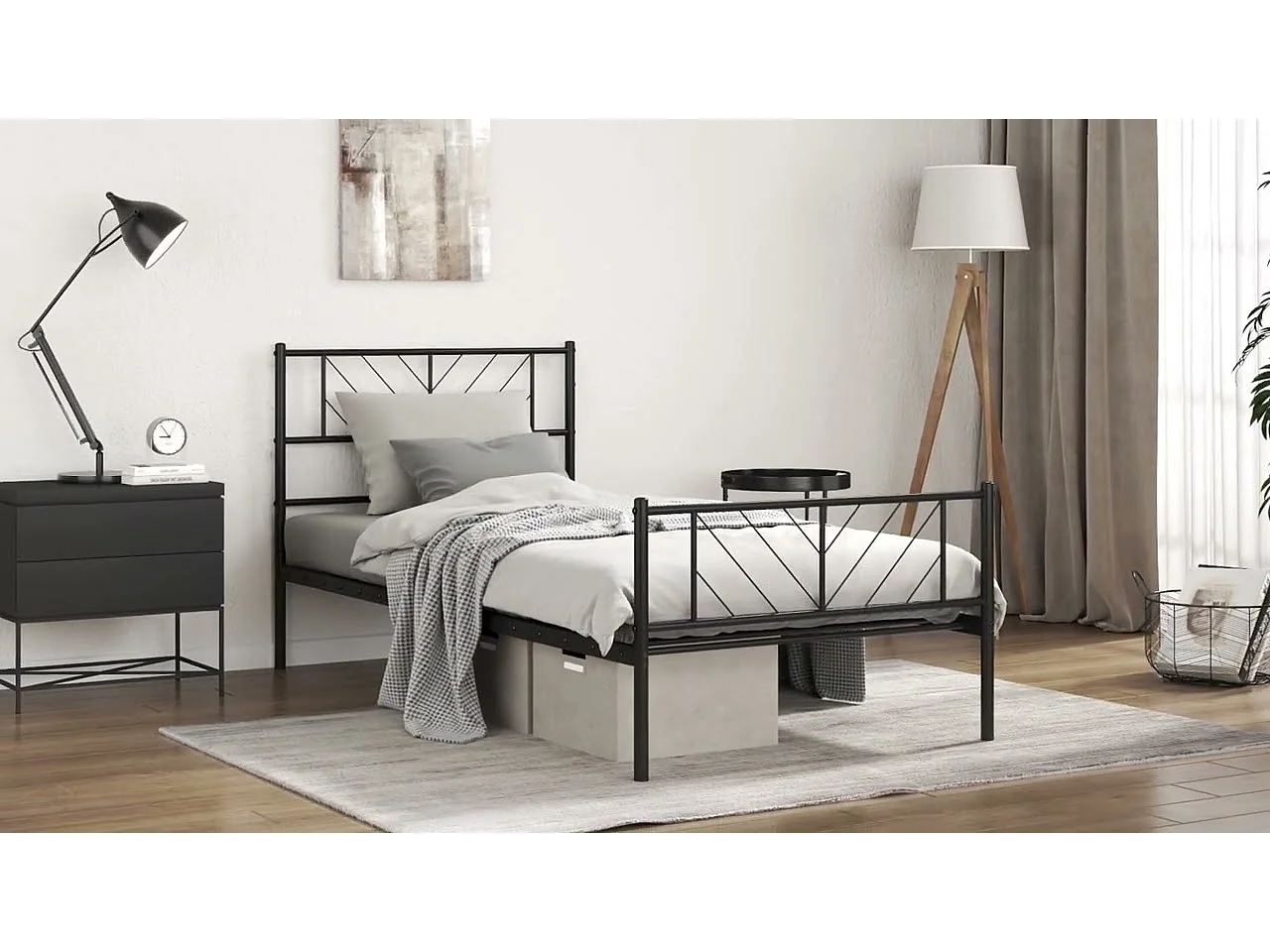 Cadre de lit métal sans matelas et tête de lit blanc 100x200 cm