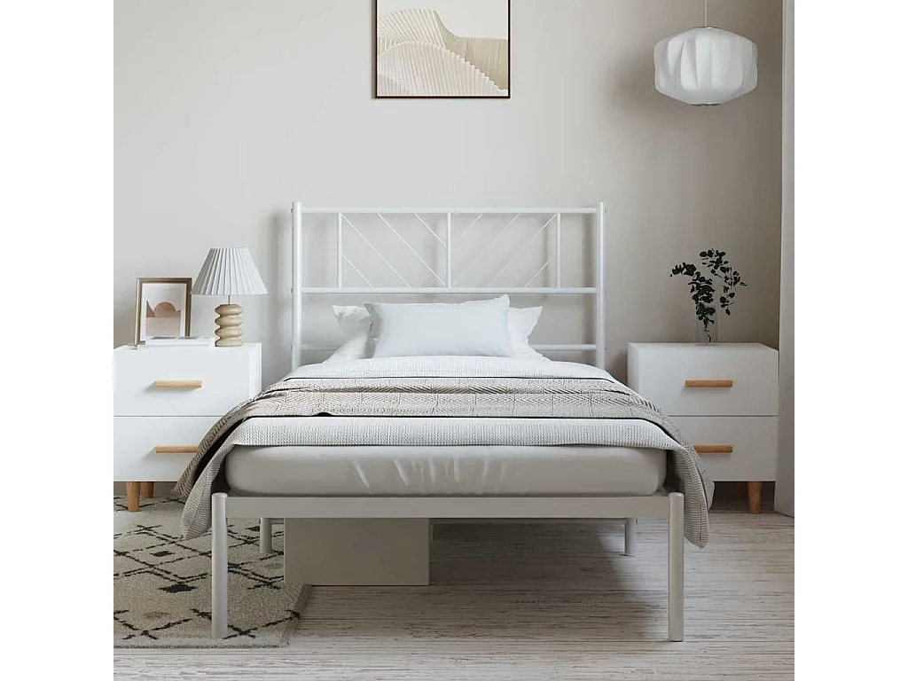 Cadre de lit métal sans matelas et tête de lit blanc 100x200 cm