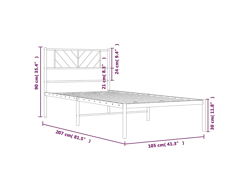 Cadre de lit métal sans matelas et tête de lit blanc 100x200 cm