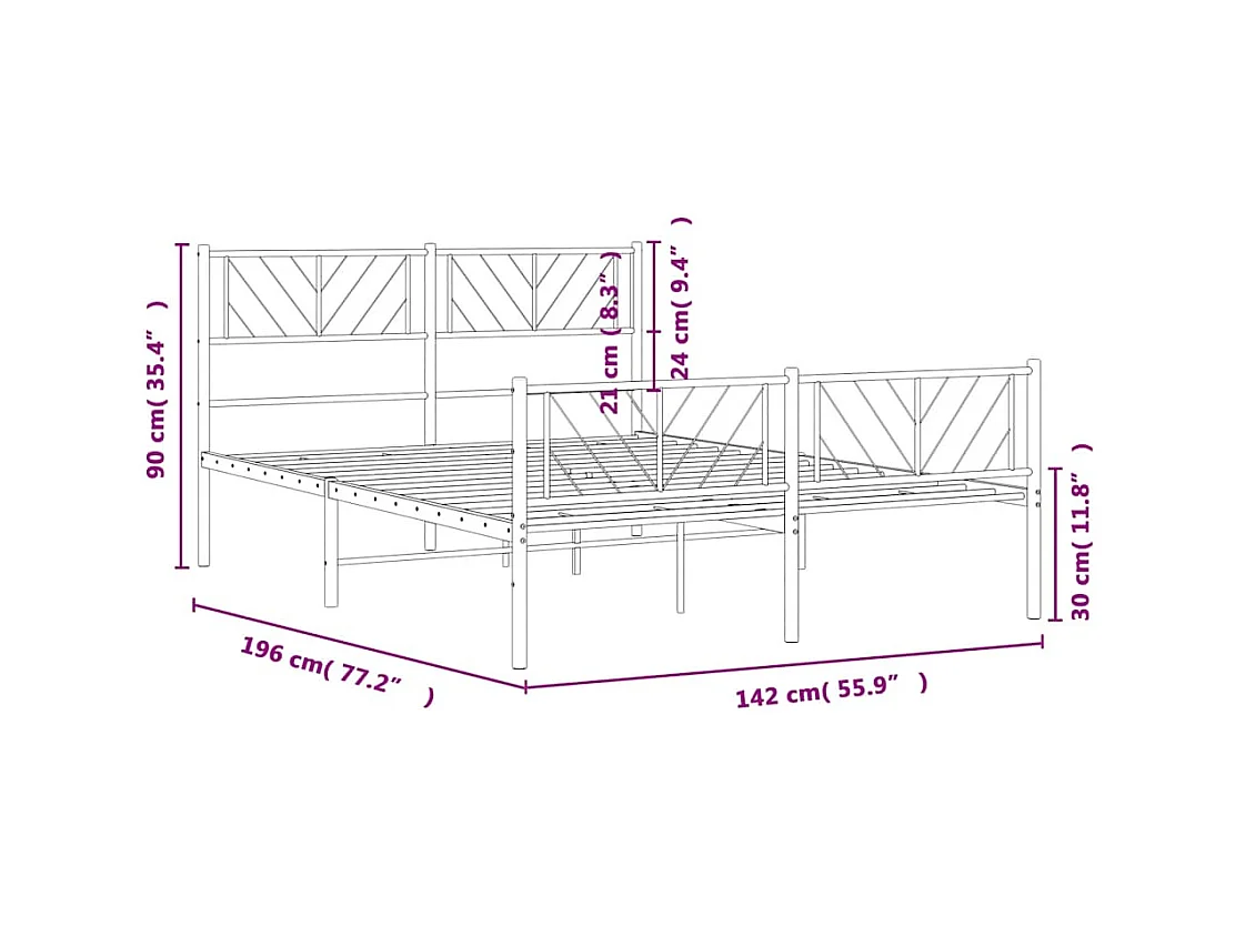 Cadre de lit métal sans matelas avec pied de lit noir 135x190cm