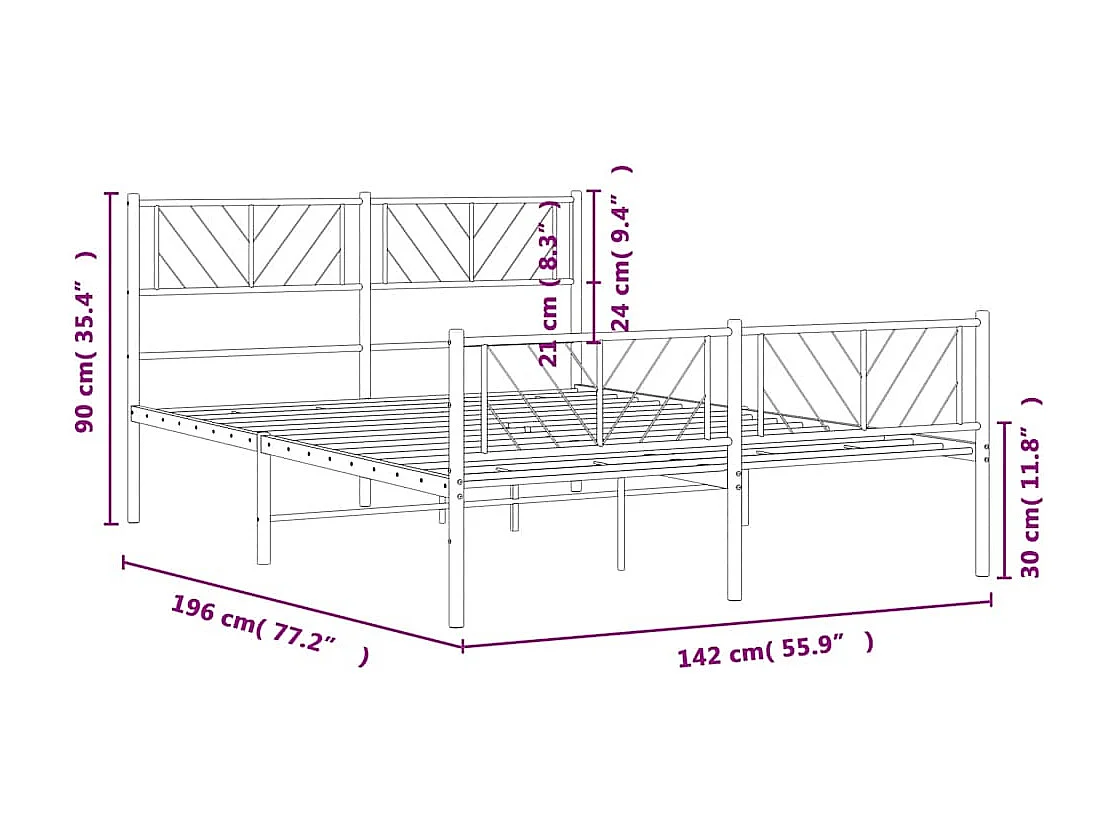 Cadre de lit métal sans matelas avec pied de lit noir 135x190cm