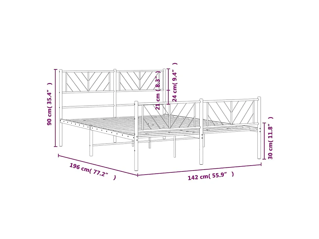Cadre de lit métal sans matelas avec pied de lit noir 135x190cm