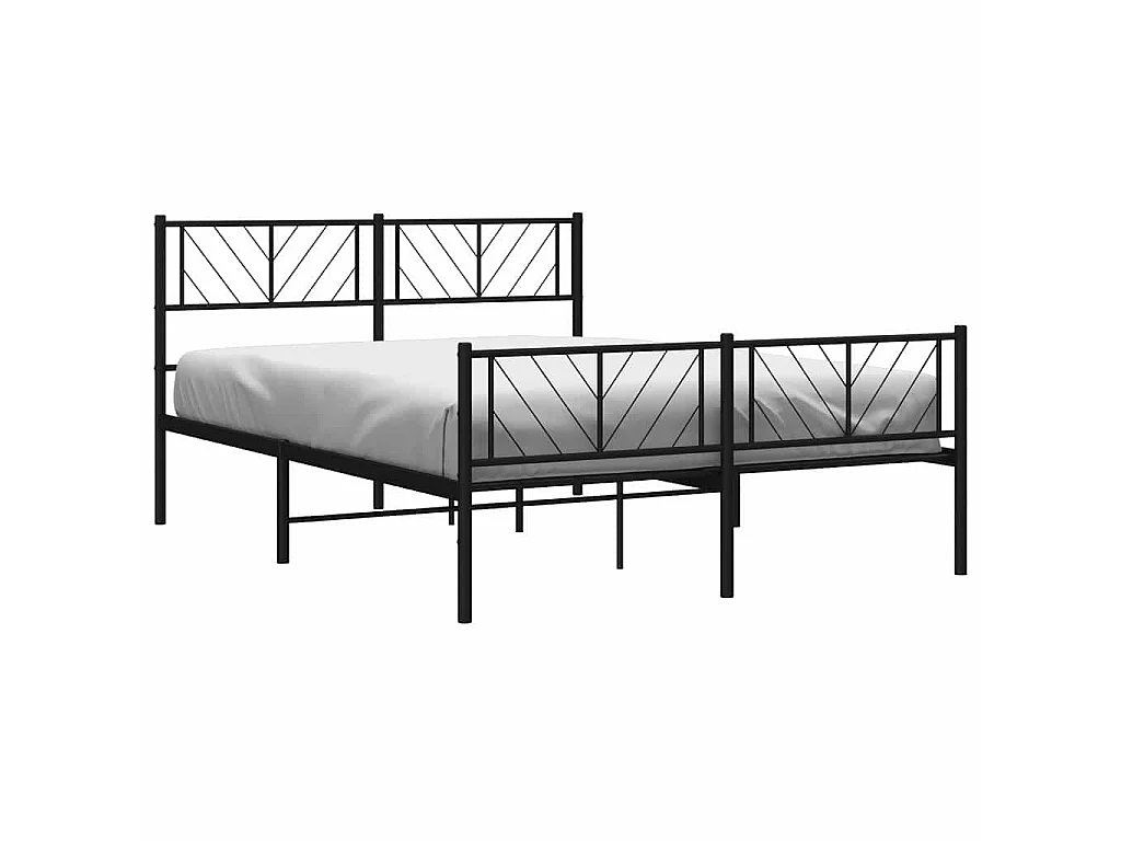 Cadre de lit métal sans matelas avec pied de lit noir 135x190cm
