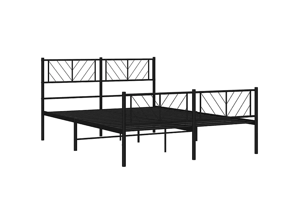 Cadre de lit métal sans matelas avec pied de lit noir 135x190cm