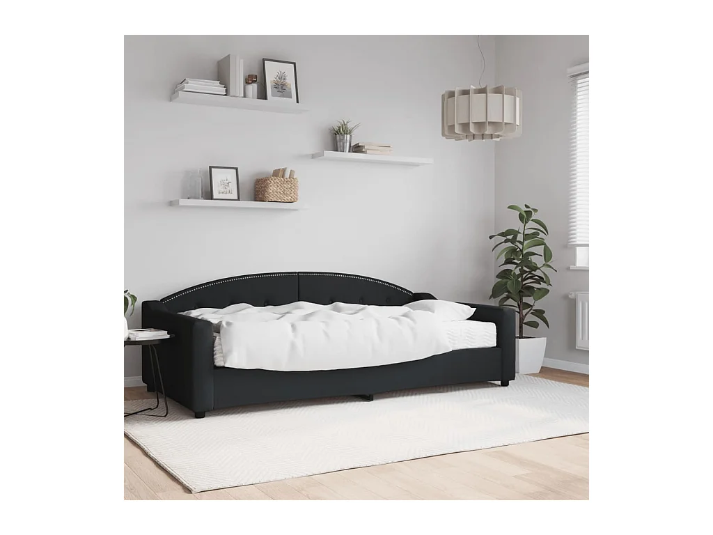 Lit de jour avec matelas noir 100x200 cm tissu