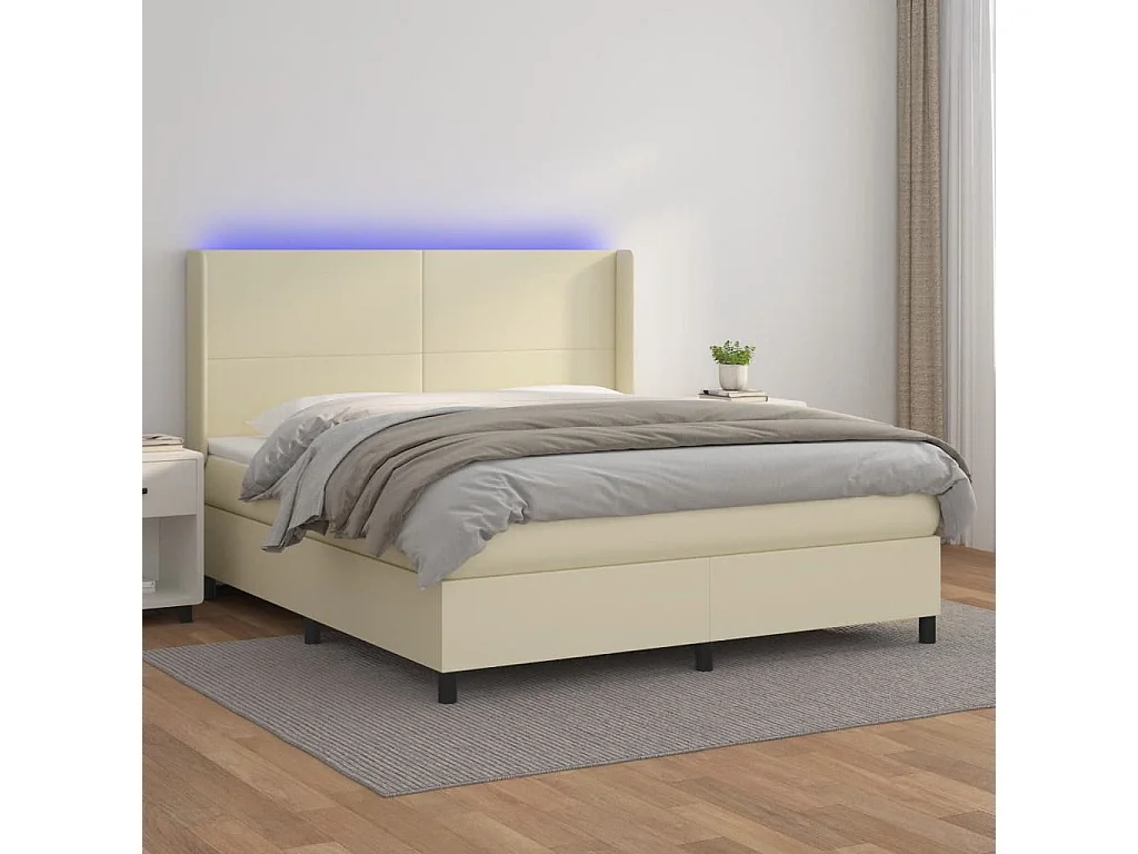 Sommier à lattes de lit matelas LED Crème 180x200 cm Similicuir