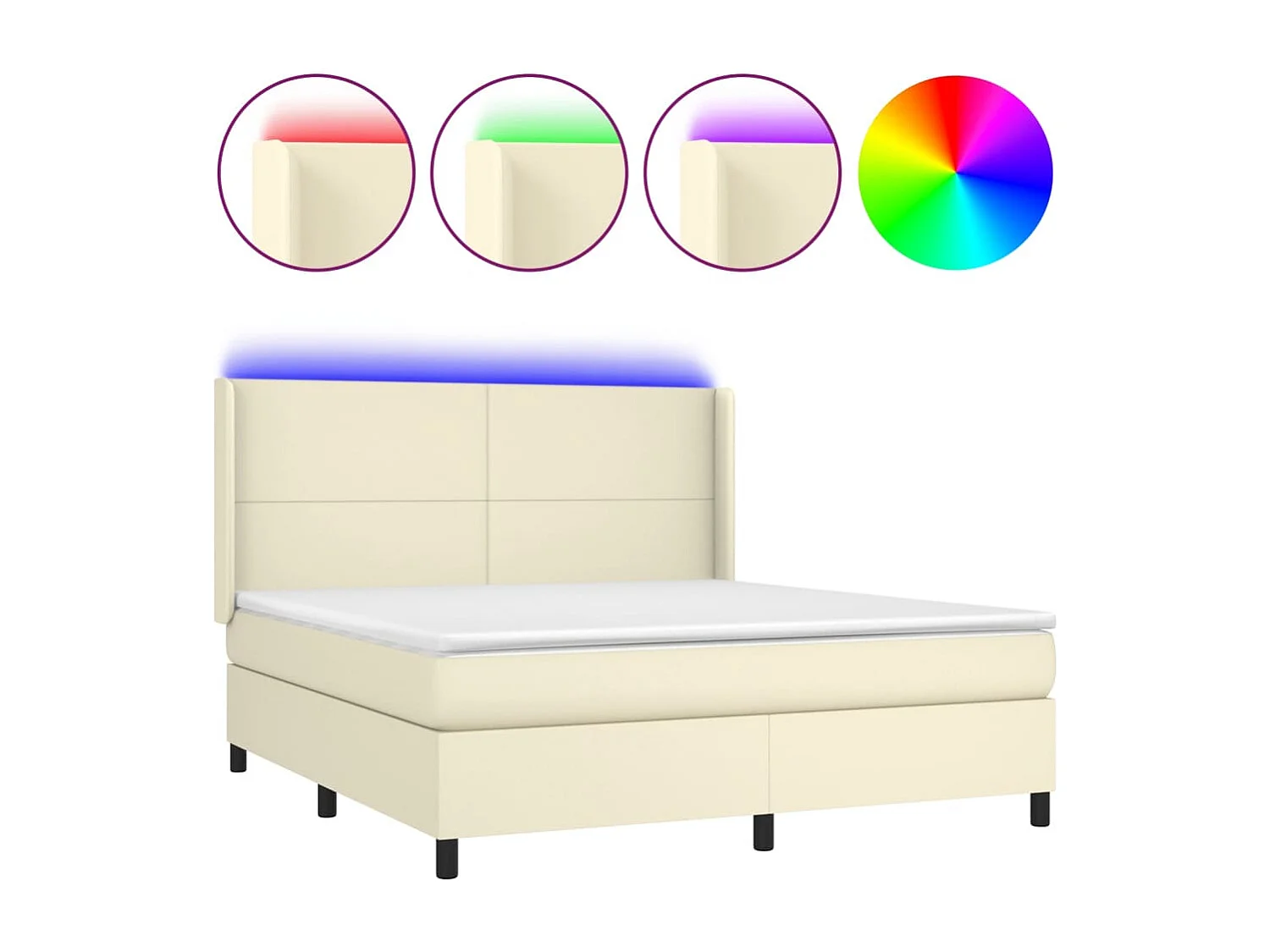Sommier à lattes de lit matelas LED Crème 180x200 cm Similicuir