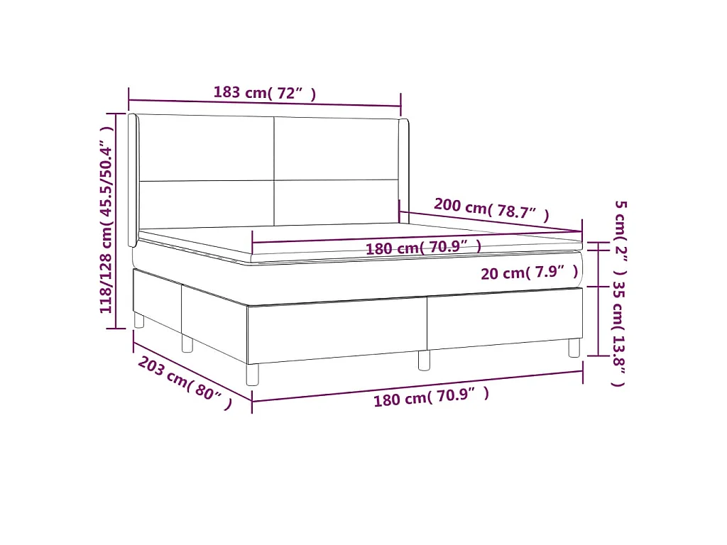 Cama box spring colchón y LED cuero sintético crema 180x200 cm